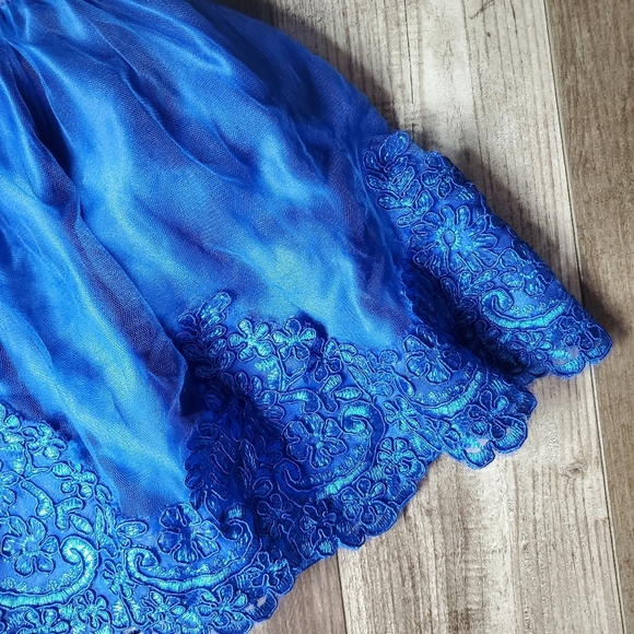 Beautiful Baby Girl Sapphire Blue V-Neck Lace Tulle Party Dress Size 12m - Picture 5 of 12
